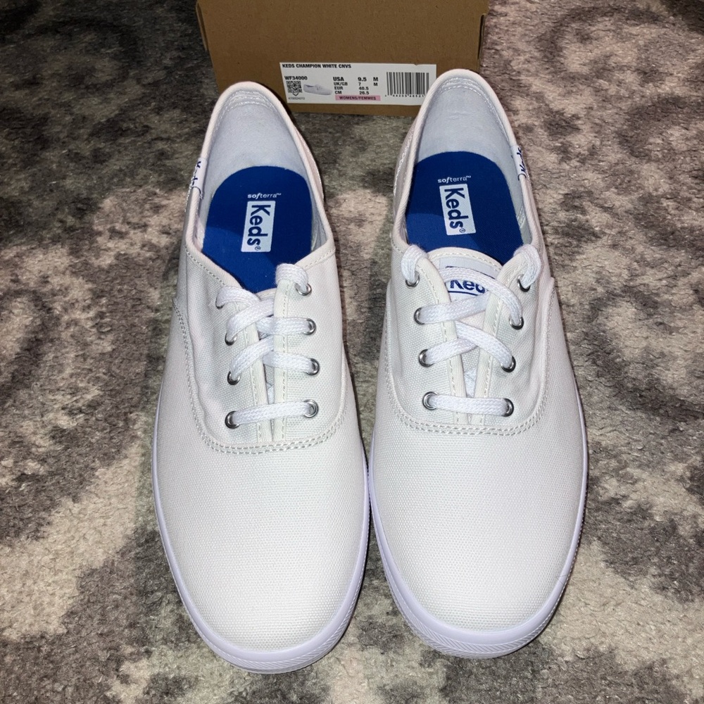 Keds White Canvas Sneakers with Blue Insoles
